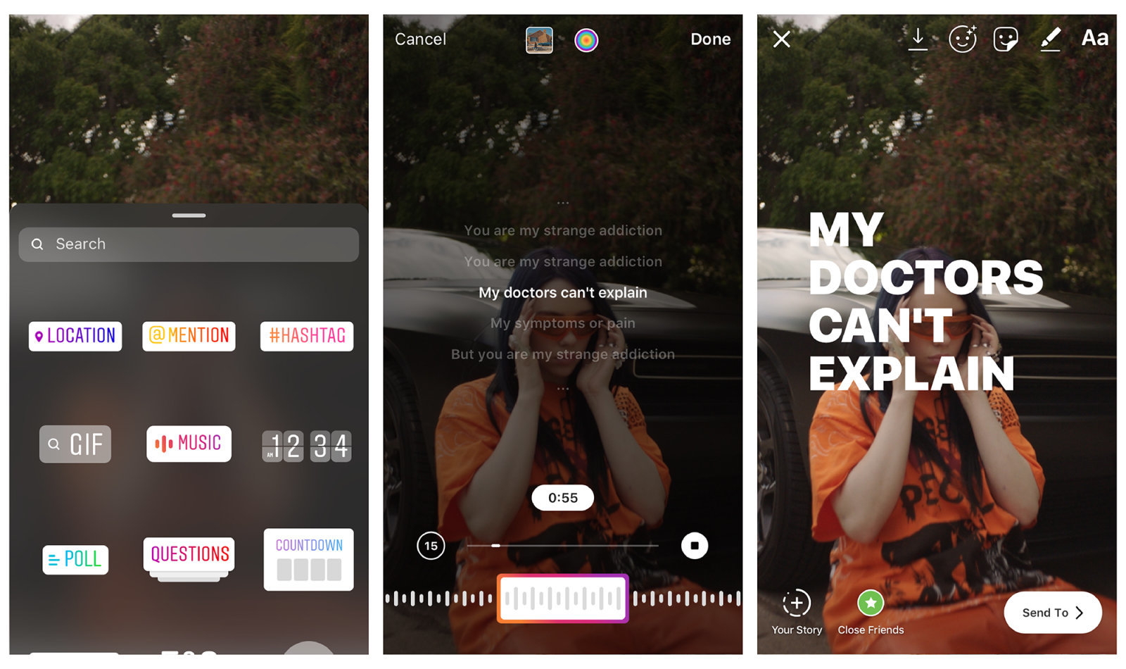 Instagram Stories хэсэгт сонсож буй дууныхаа үгийг хуваалцаарай