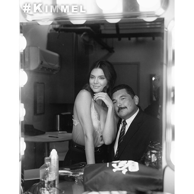 A little pre-show primping with @KendallJenner & @IamGuillermo. Kendall on #Kimmel TONIGHT!