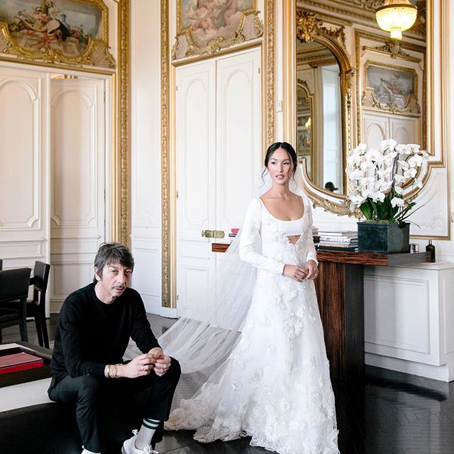I m lost for words to explain the depth of gratitude I feel for this man, the seamstresses, the embroiderers, and the entire @maisonvalentino team who worked on my dream wedding dress. All I can say is thank you, from the bottom of my heart. Thank you, #PierpaoloPiccioli, this moment is so sacred. And to my beloved @caitni, you really are the one who brought this fantasy to life  