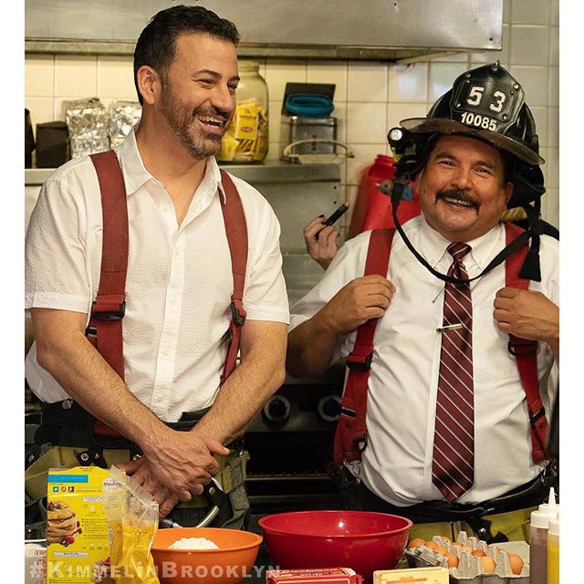 Jimmy & @IamGuillermo visit the brave New York City firefighters of #Engine53 and #Ladder43 @FDNY #KimmelinBrooklyn