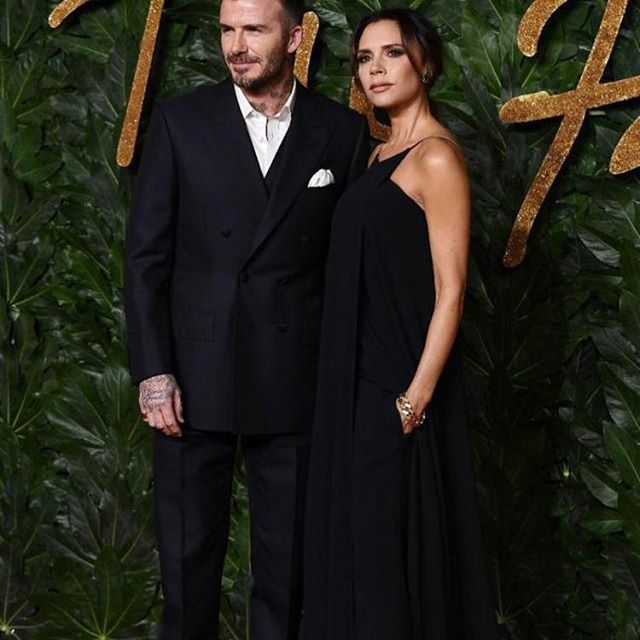 So happy to be at the BFA s tonight with @davidbeckham in his first year as Ambassadorial President and proud to have been nominated in the category of British Womenswear Designer of the Year in my brand s tenth year. Wearing my wrap front evening VB SS19 dress X Kisses #VBSince08