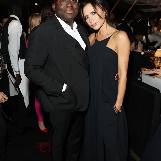 Such a fun evening at the #FashionAwards with @edward_enninful x Wearing #VBSS19, shop my eveningwear edit exclusively at victoriabeckham.com x Kisses