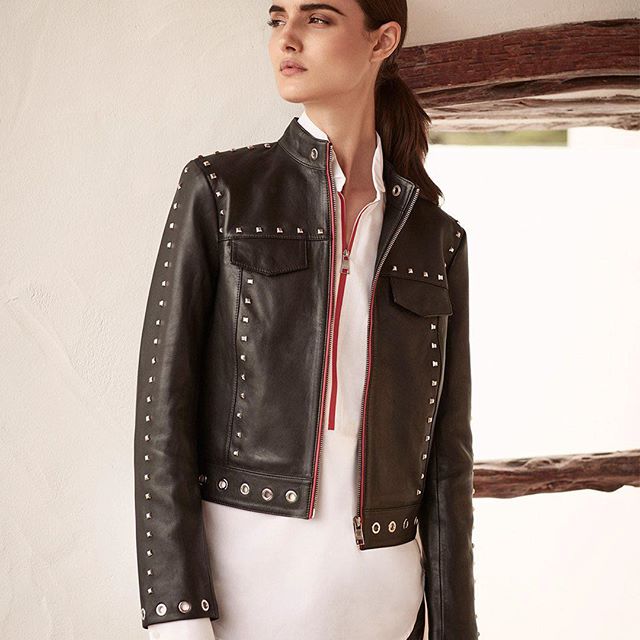 An embellished moto jacket has borrowed-from-the-boys appeal, with a feminine twist. #KARLLAGERFELD
