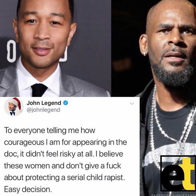 I finished the Surviving R Kelly documentary last night and I am so shocked and outraged at how long this has gone on. My heart goes out to all the victims of his emotional and physical abuse and their families. We are all to blame in this situation, I knew of the allegations but failed to try and understand the severity of the situation. I still continued to listen to his music. We need to stop separating art from the artist. I still want to applaud @johnlegend @keke @vincestaples @chancetherapper @jadapinkettsmith for continuing the conversation. I really hope that more musicians stand up against this monster #MuteRKelly #MeToo
