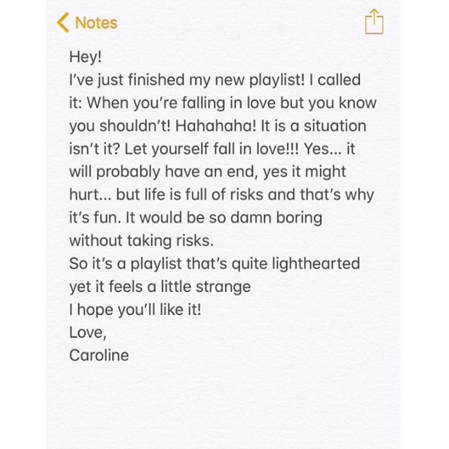 New playlist on Spotify: When you re falling in love but you know you shouldn t! #LinkInBio (yes I accelerated the video for it to last only one minute. I can t write that fast)
