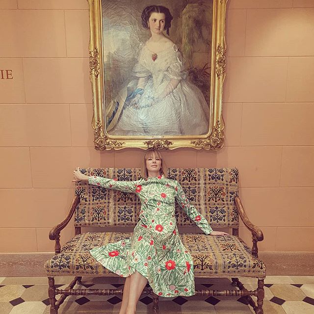 How fashion changed...from bouffant dress to comfort. Your thoughts? Wearing VIKA GAZINSKAYA dress and #oldceline shoes, surrounded by exquisute atmosphere of @brennersparkhotel