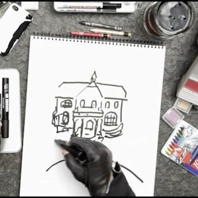 From the mesmerizing mind of a creative genius: Karl sketches his childhood home. (As seen through the lens of @loicprigent in his documentary  Karl se dessine.  It airs tonight in France on @artefr at 22:30.)