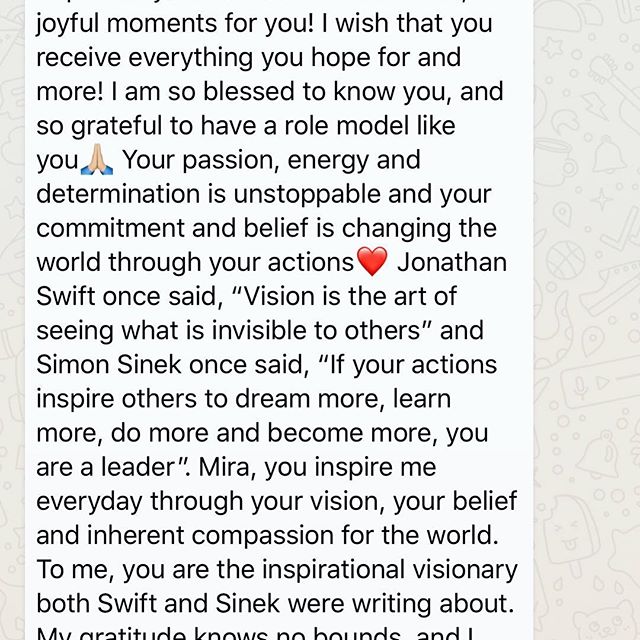 When you get a message like this from a 20 year old, you realize that it s all worth it...Thank you dearest Bhavani and I love you even more   