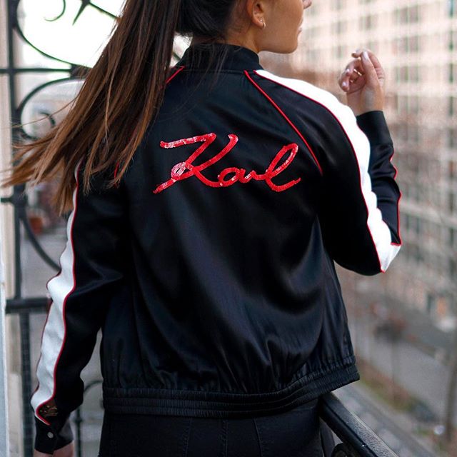 Brighten this winter Wednesday with a glittering bomber jacket. #KARLLAGERFELD