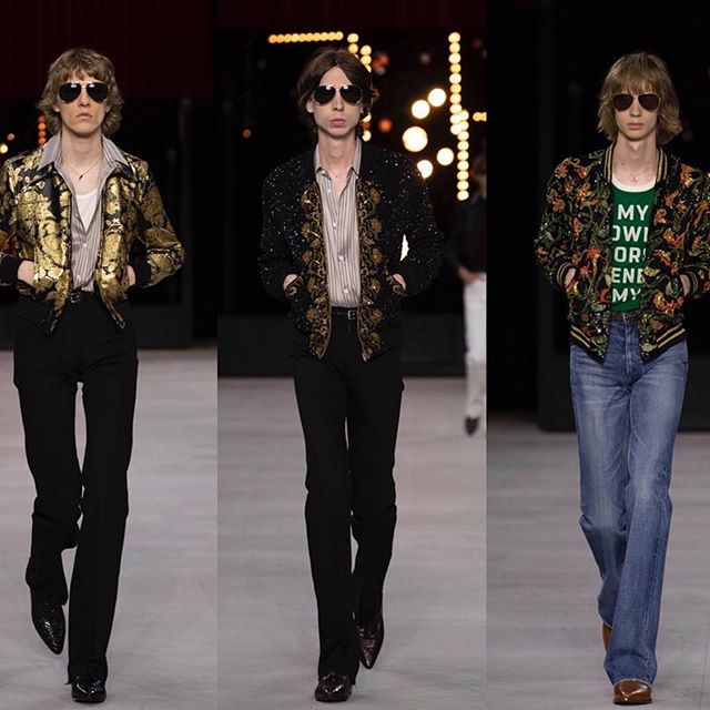 #Repost @fashiontomax    @HediSlimane debuted a 70 s inspired collection for @Celine s spring/summer 2020 men s collection while collaboriting with 5 artists  David Kramer, Zach Bruder, André Butzer, Darby Milbrath and Carlos Valencia.       
 
   #FTMRunway / #Celine #HediSlimane #ss20 #pfw #menswear #parisfashionweek #mensfashion #runway #style #model / photos curtesy of @Celine.