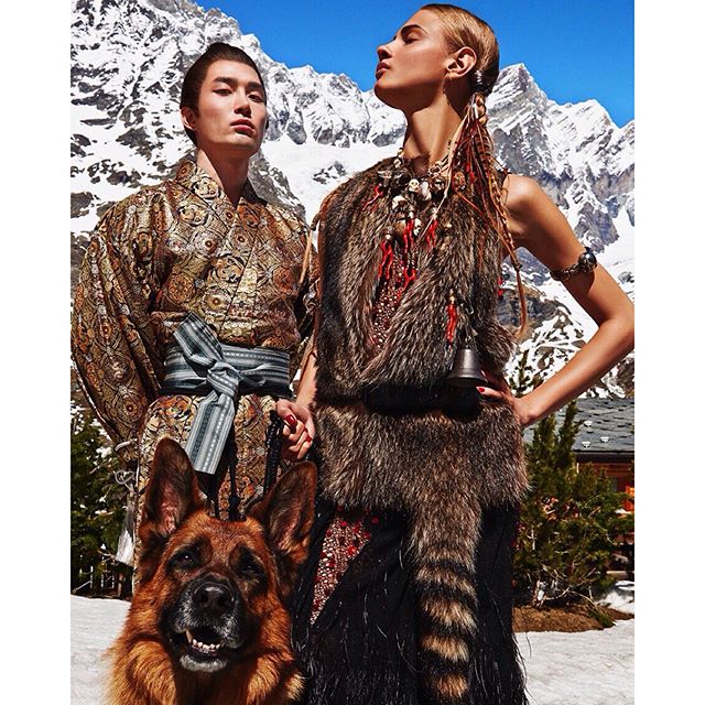 OUTNOW! @voguejapan #NovemberIssue #SacredTribesOfMontCervin #starring @anya.selezneva and @monkeynoma #pic by @giampaolosgura styled by #AdR and male model styled by @marnau casting by @pg_dmcasting make up by @jessicanedza hair by @paolosoffiatti @givenchyofficial @riccardotisci17