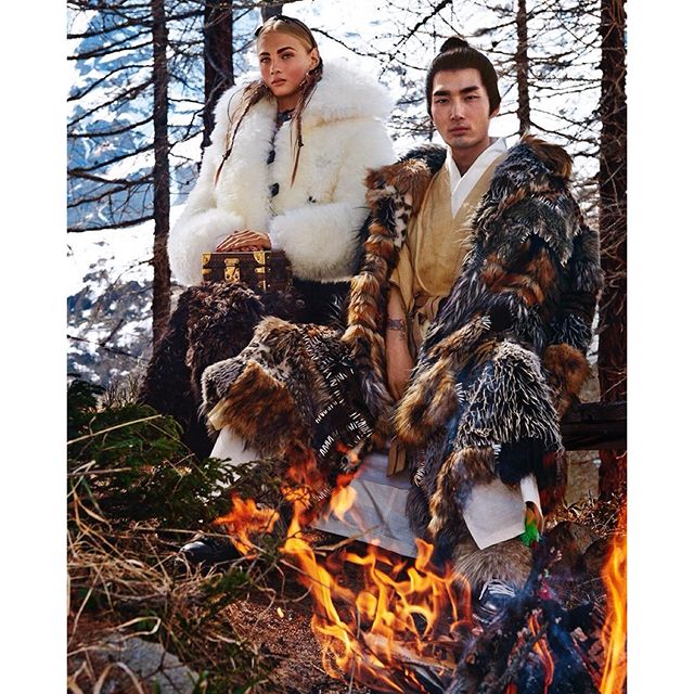 OUTNOW! @voguejapan #NovemberIssue #SacredTribesOfMontCervin #starring @anya.selezneva and @monkeynoma #pic by @giampaolosgura styled by #AdR and male model styled by @marnau casting by @pg_dmcasting make up by @jessicanedza hair by @paolosoffiatti @louisvuitton