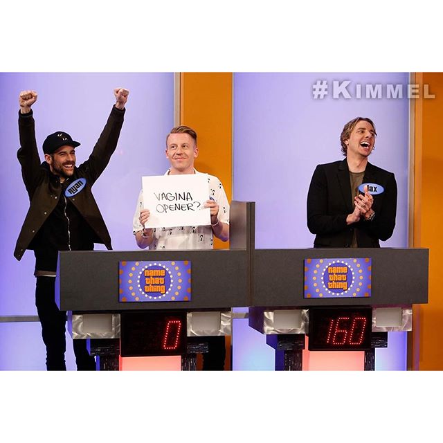 Tonight on #Kimmel @DaxShepard, Katie Nolan @NatieKolan #GarbageTime, music from @Macklemore & @RyanLewis #TheUnrulyMessIveMade and a game of #NameThatThing