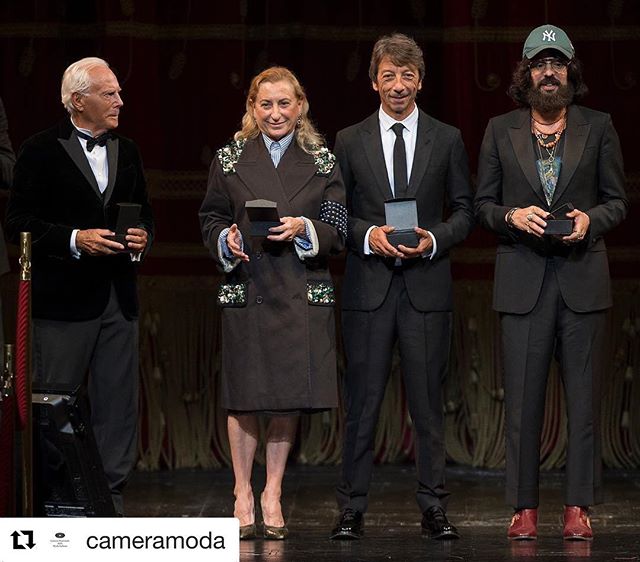 #Repost @cameramoda PROUD         (@get_repost)
   
Giorgio Armani, Miuccia Prada, Pierpaolo Piccioli and Alessandro Michele received the CNMI Recognition of Sustainability Award.

@giorgioarmani, @prada, @maisonvalentino and @gucci were founders of the CNMI Sustainability Roundtable, a decisive action in a world famous supply chain.

#GCFAItalia #MFW @ecoage