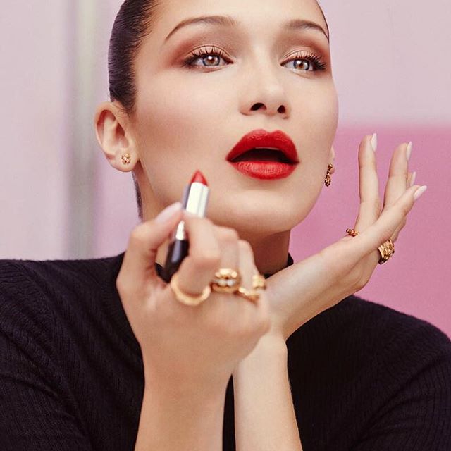 My favorite red! #RougeDior On set @diormakeup    