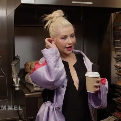 Christina Aguilera surprises customers at a donut shop with an excellent hidden camera prank!     @XTina @RandysDonutsLA #UndercoverSing #Kimmel