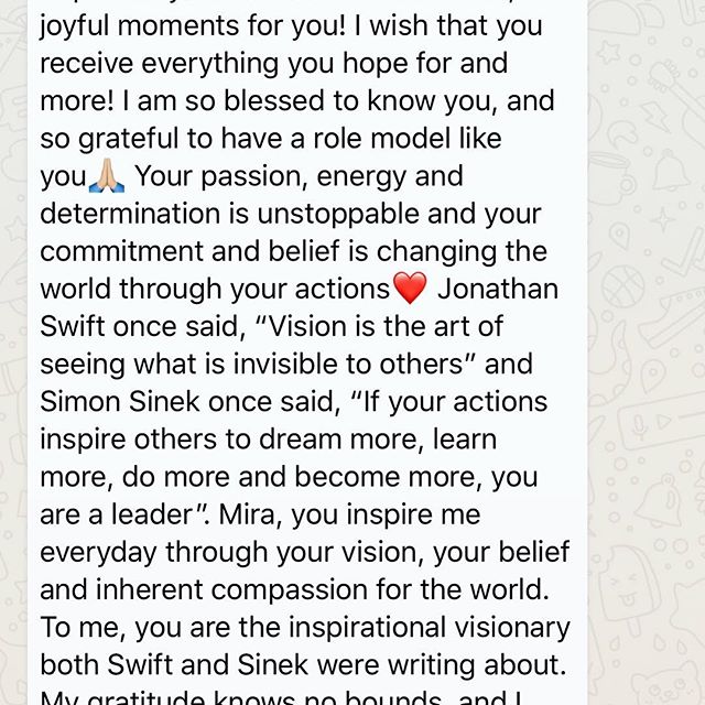 When you get a message like this from a 20 year old, you realize that it s all worth it...Thank you dearest Bhavani and I love you even more   
