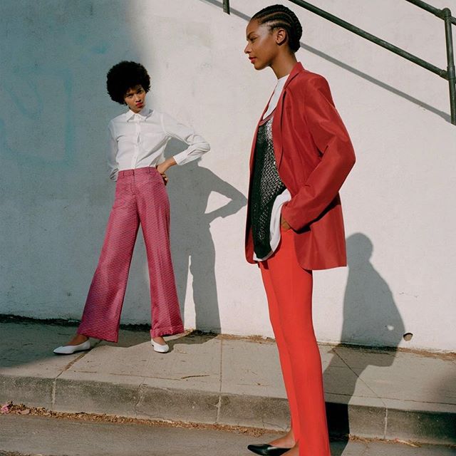 Thank u @barneysny! Love @karlyloyce in my #VBSS19 split front trouser and masculine jacket. x VB