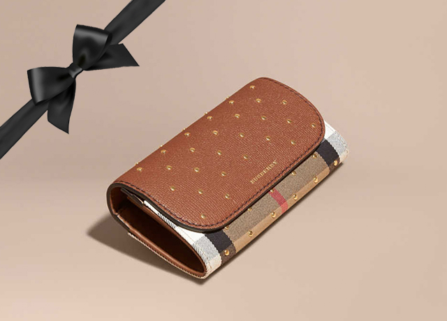 Riveted Leather and House Check Continental Wallet
