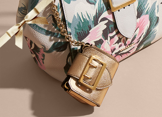 The Mini Buckle Tote Charm in Metallic Leather