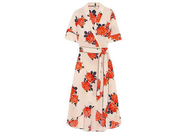 Ganni<p><a style=\"\" target=\"_blank\" href=\"https://www.net-a-porter.com/mn/en/product/884254/ganni/harness-floral-print-silk-crepe-de-chine-wrap-dress\">net-a-porter.com</a></p>