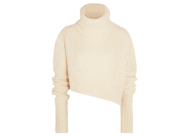 Ann Demeulemeester<p><a href=\"https://www.net-a-porter.com/mn/en/product/913703/ann_demeulemeester/asymmetric-chunky-knit-turtleneck-sweater\" target=\"_blank\" style=\"\">net-a-porter.com</a></p>