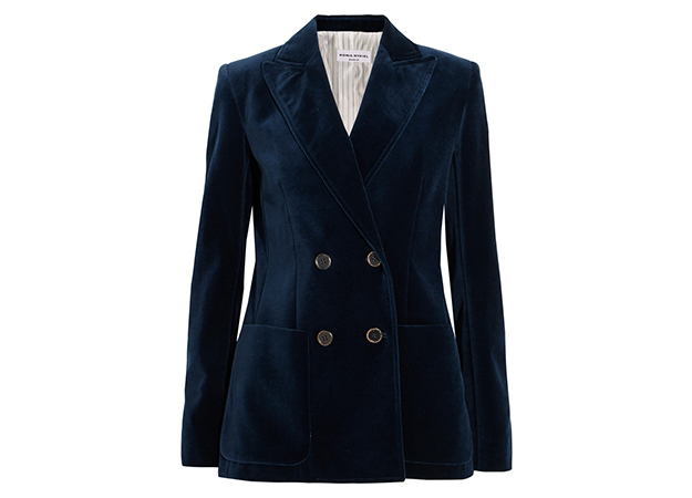 Sonia Rykiel<p><a style=\"\" target=\"_blank\" href=\"https://www.net-a-porter.com/mn/en/product/912804/sonia_rykiel/faux-leather-trimmed-double-breasted-cotton-velvet-blazer\">net-a-porter.com</a></p>