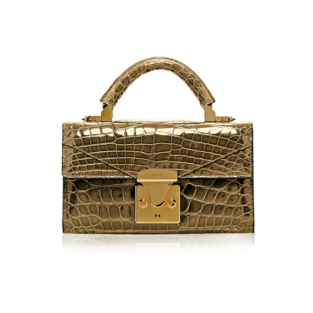 Top Handle 2.0 Mini Handbag in 24 kt gold crocodile leather