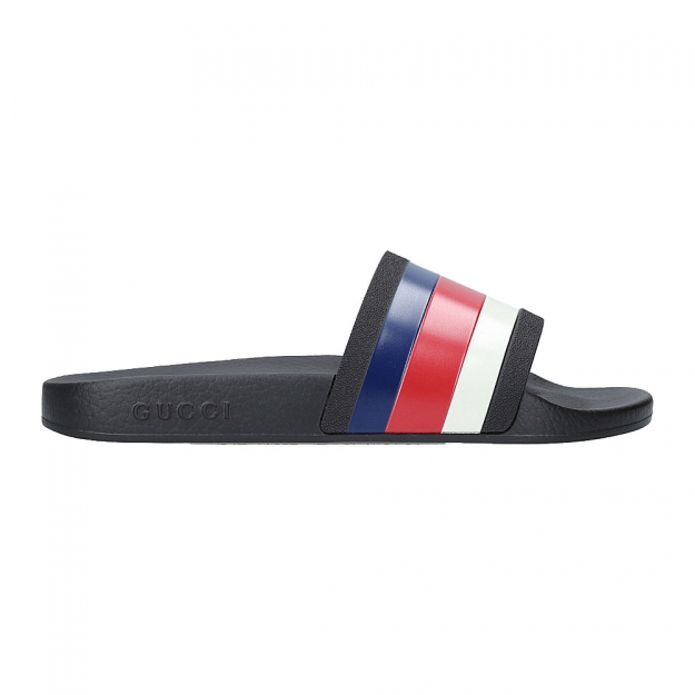 Gucci web striped slides